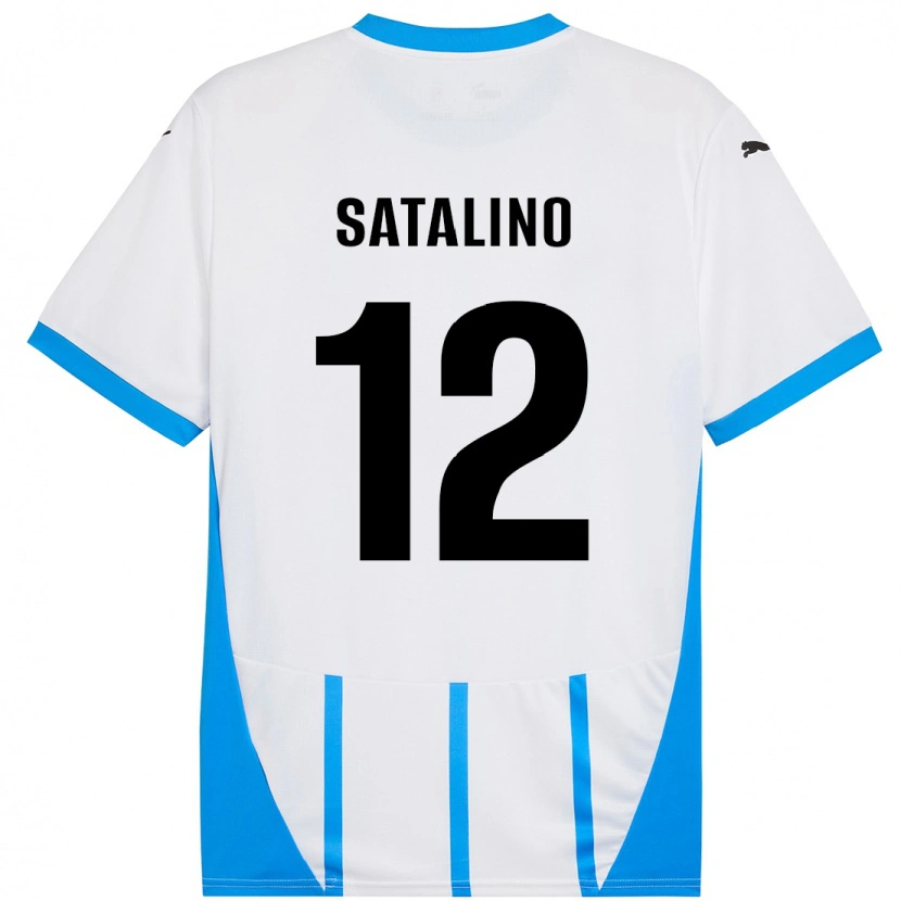 Danxen Barn Giacomo Satalino #12 Vit Blå Bortatröja Matchtröjor 2024/25 Tröjor T-Tröja