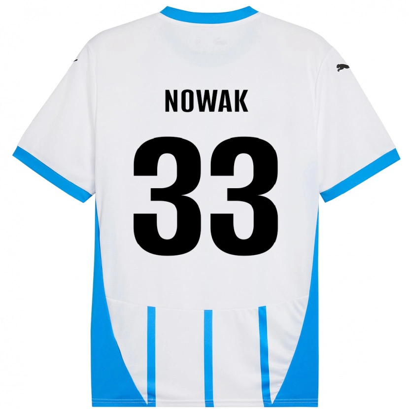 Danxen Barn Julie Nowak #33 Vit Blå Bortatröja Matchtröjor 2024/25 Tröjor T-Tröja
