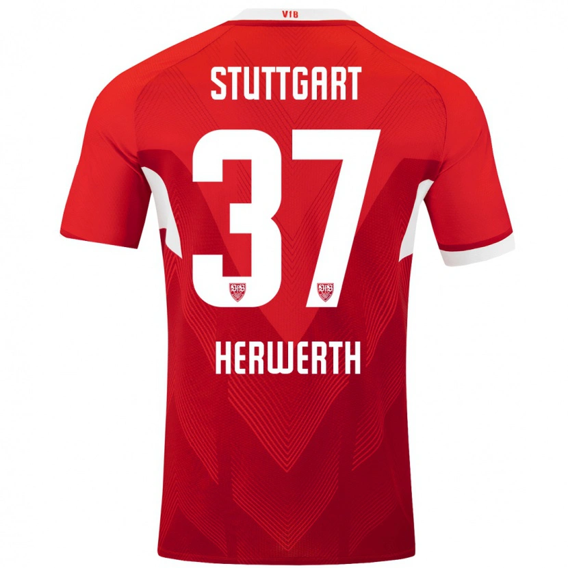 Danxen Barn Maximilian Herwerth #37 Röd Vit Bortatröja Matchtröjor 2024/25 Tröjor T-Tröja