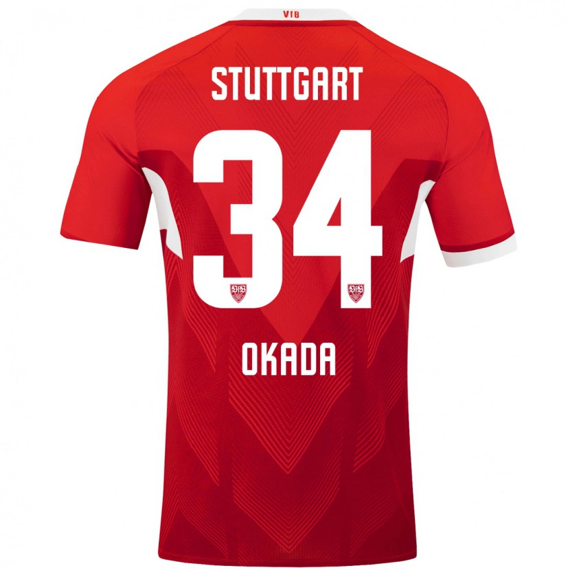 Danxen Barn Rei Okada #34 Röd Vit Bortatröja Matchtröjor 2024/25 Tröjor T-Tröja