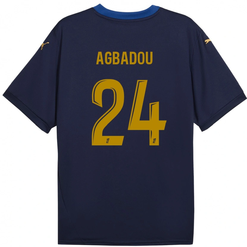 Danxen Barn Emmanuel Agbadou #24 Marinblå Guld Bortatröja Matchtröjor 2024/25 Tröjor T-Tröja