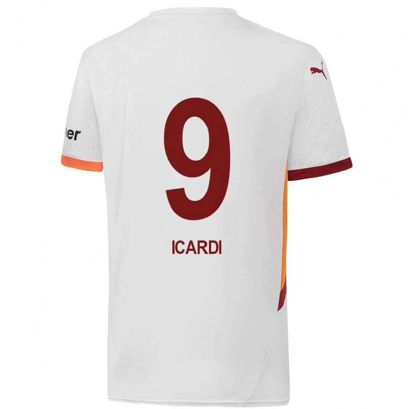 Danxen Barn Mauro Icardi #9 Vit Gulröd Bortatröja Matchtröjor 2024/25 Tröjor T-Tröja