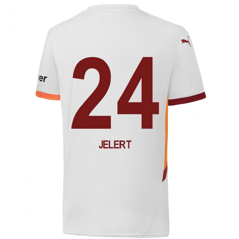 Danxen Barn Elias Jelert #24 Vit Gulröd Bortatröja Matchtröjor 2024/25 Tröjor T-Tröja