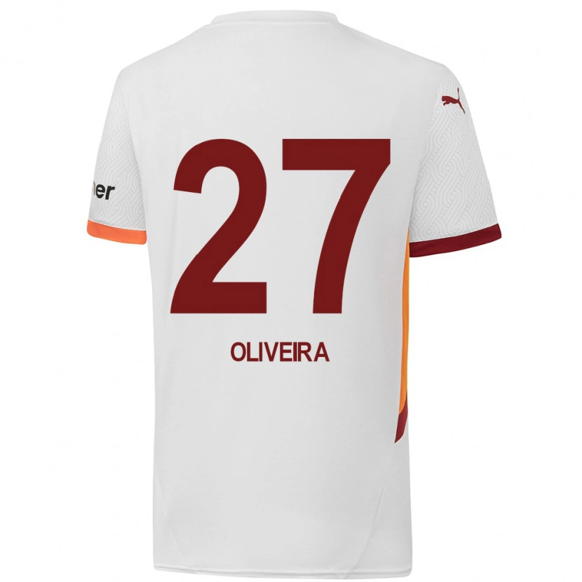 Danxen Barn Sérgio Oliveira #27 Vit Gulröd Bortatröja Matchtröjor 2024/25 Tröjor T-Tröja