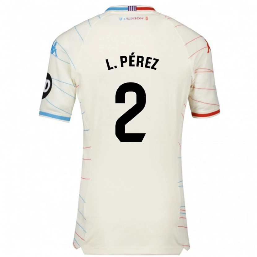 Danxen Barn Luis Pérez #2 Vit Röd Blå Bortatröja Matchtröjor 2024/25 Tröjor T-Tröja