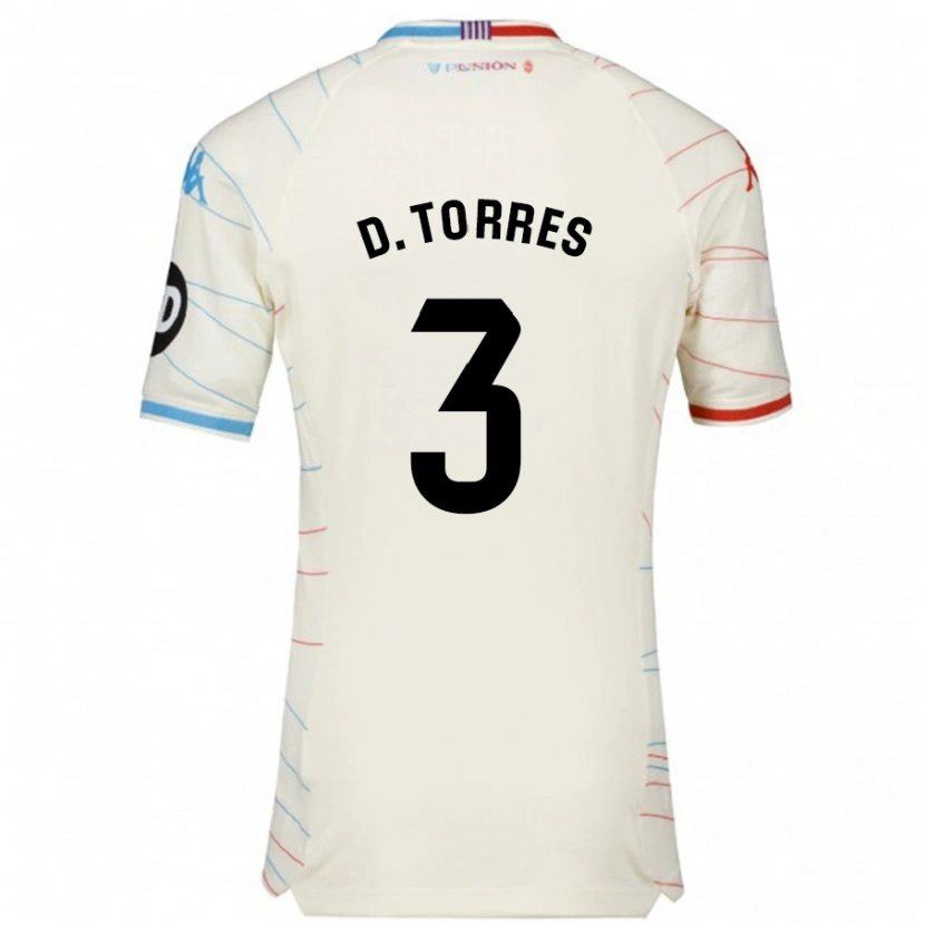 Danxen Barn David Torres #3 Vit Röd Blå Bortatröja Matchtröjor 2024/25 Tröjor T-Tröja