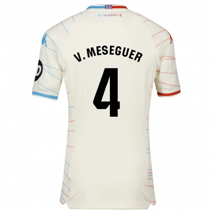 Danxen Barn Víctor Meseguer #4 Vit Röd Blå Bortatröja Matchtröjor 2024/25 Tröjor T-Tröja
