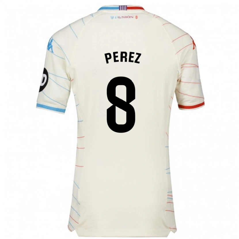 Danxen Barn Kike Pérez #8 Vit Röd Blå Bortatröja Matchtröjor 2024/25 Tröjor T-Tröja