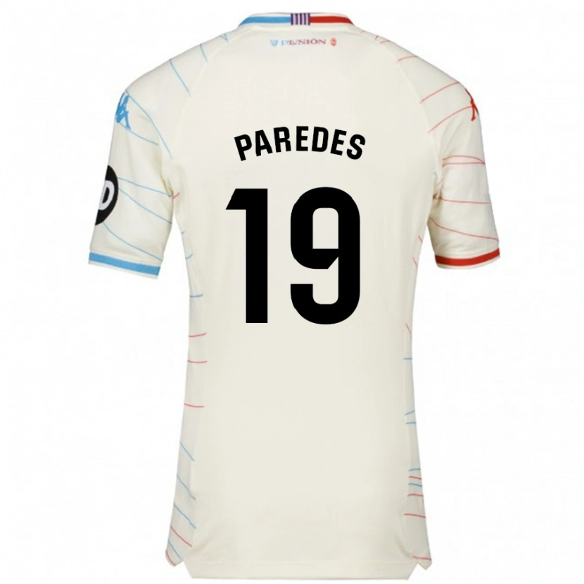 Danxen Barn Yago Paredes #19 Vit Röd Blå Bortatröja Matchtröjor 2024/25 Tröjor T-Tröja