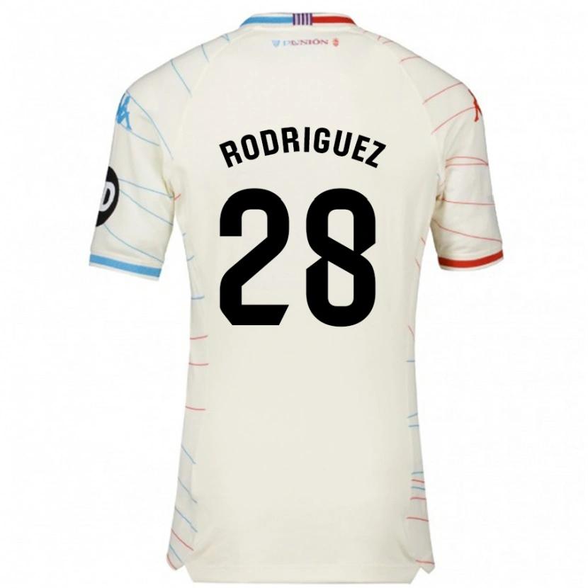 Danxen Barn Yago Rodríguez #28 Vit Röd Blå Bortatröja Matchtröjor 2024/25 Tröjor T-Tröja
