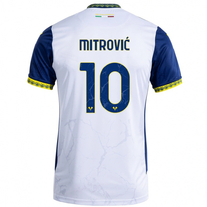 Danxen Barn Stefan Mitrović #10 Vit Blå Bortatröja Matchtröjor 2024/25 Tröjor T-Tröja