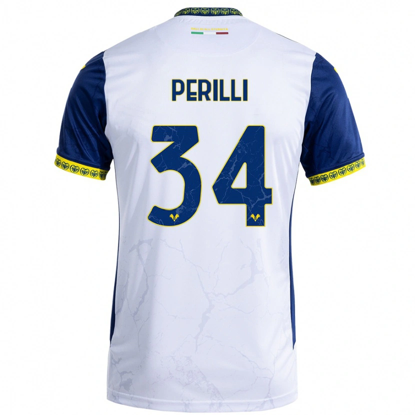 Danxen Barn Simone Perilli #34 Vit Blå Bortatröja Matchtröjor 2024/25 Tröjor T-Tröja