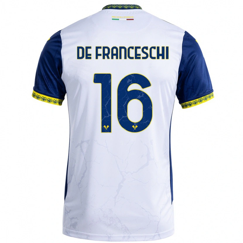Danxen Barn Edoardo De Franceschi #16 Vit Blå Bortatröja Matchtröjor 2024/25 Tröjor T-Tröja