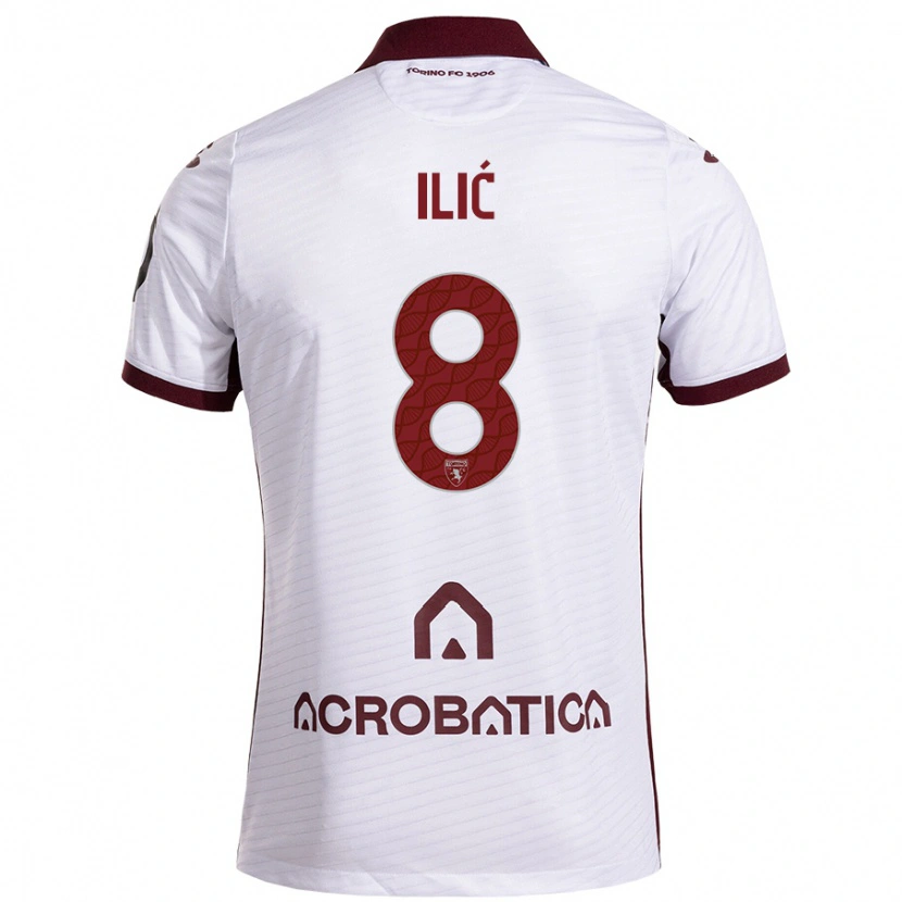 Danxen Barn Ivan Ilić #8 Vit Rödbrun Bortatröja Matchtröjor 2024/25 Tröjor T-Tröja