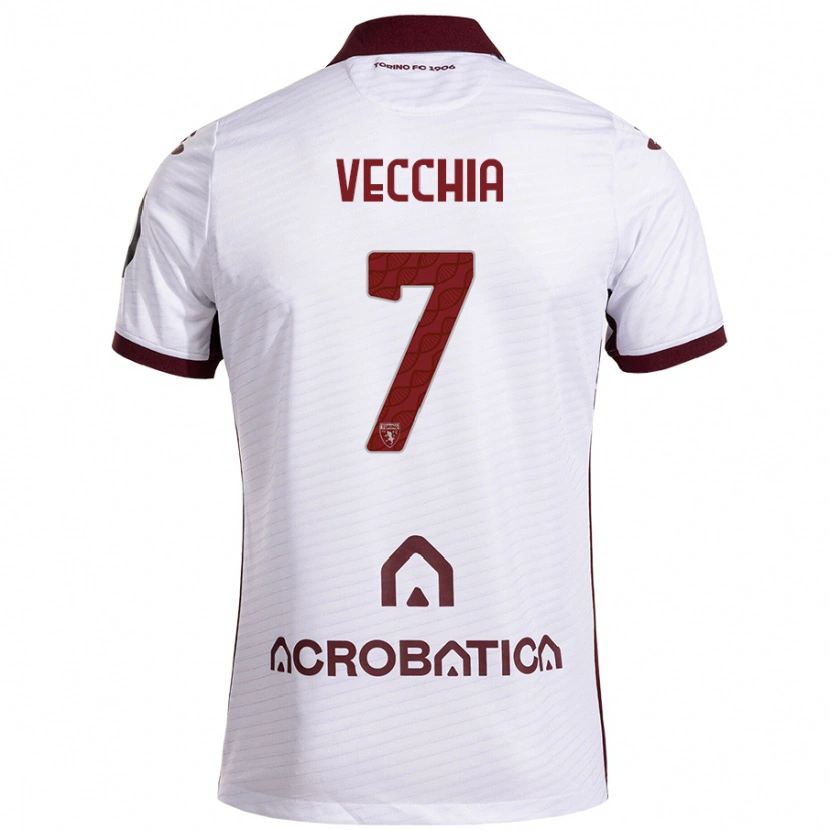 Danxen Barn Marco Dalla Vecchia #7 Vit Rödbrun Bortatröja Matchtröjor 2024/25 Tröjor T-Tröja
