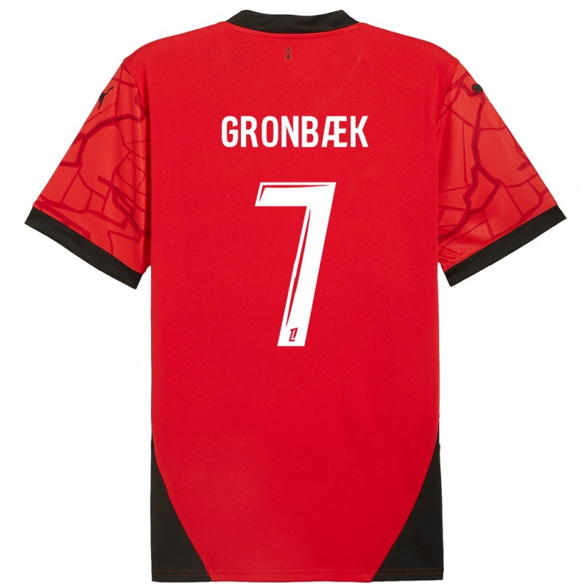 Danxen Män Albert Grønbaek #7 Röd Svart Hemmatröja Matchtröjor 2024/25 Tröjor T-Tröja