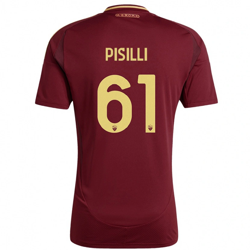 Danxen Män Niccolò Pisilli #61 Rött Brunt Guld Hemmatröja Matchtröjor 2024/25 Tröjor T-Tröja