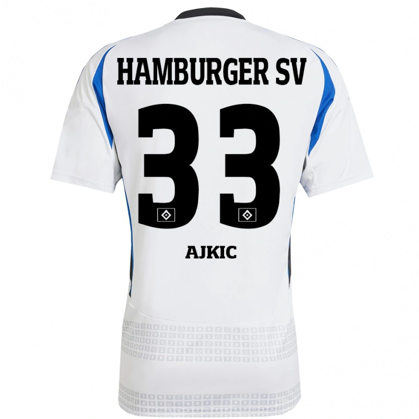 Danxen Män Selim Ajkic #33 Vit Blå Hemmatröja Matchtröjor 2024/25 Tröjor T-Tröja