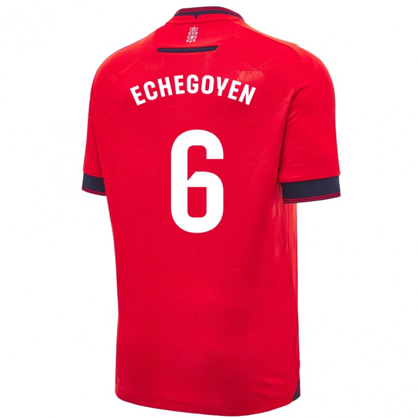 Danxen Män Mauro Echegoyen #6 Röd Vit Hemmatröja Matchtröjor 2024/25 Tröjor T-Tröja