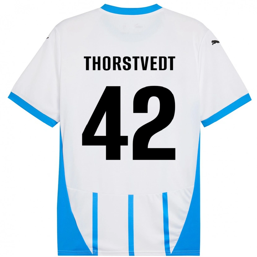 Danxen Män Kristian Thorstvedt #42 Vit Blå Bortatröja Matchtröjor 2024/25 Tröjor T-Tröja