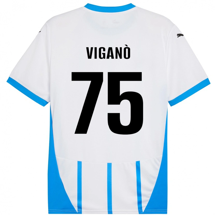 Danxen Män Lorenzo Viganò #75 Vit Blå Bortatröja Matchtröjor 2024/25 Tröjor T-Tröja