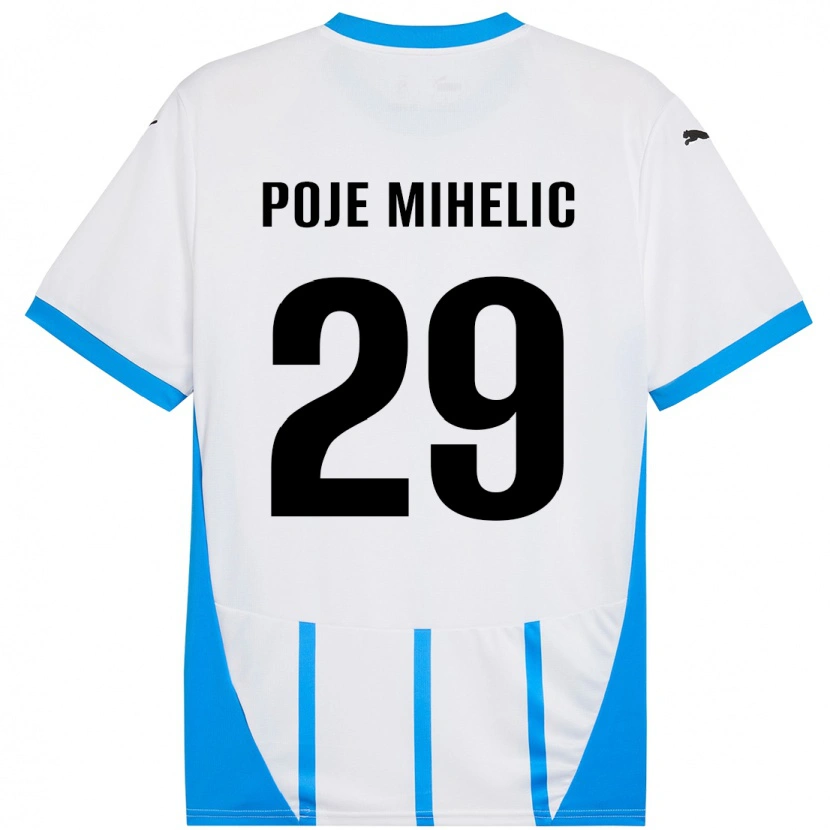 Danxen Män Naja Poje Mihelič #29 Vit Blå Bortatröja Matchtröjor 2024/25 Tröjor T-Tröja