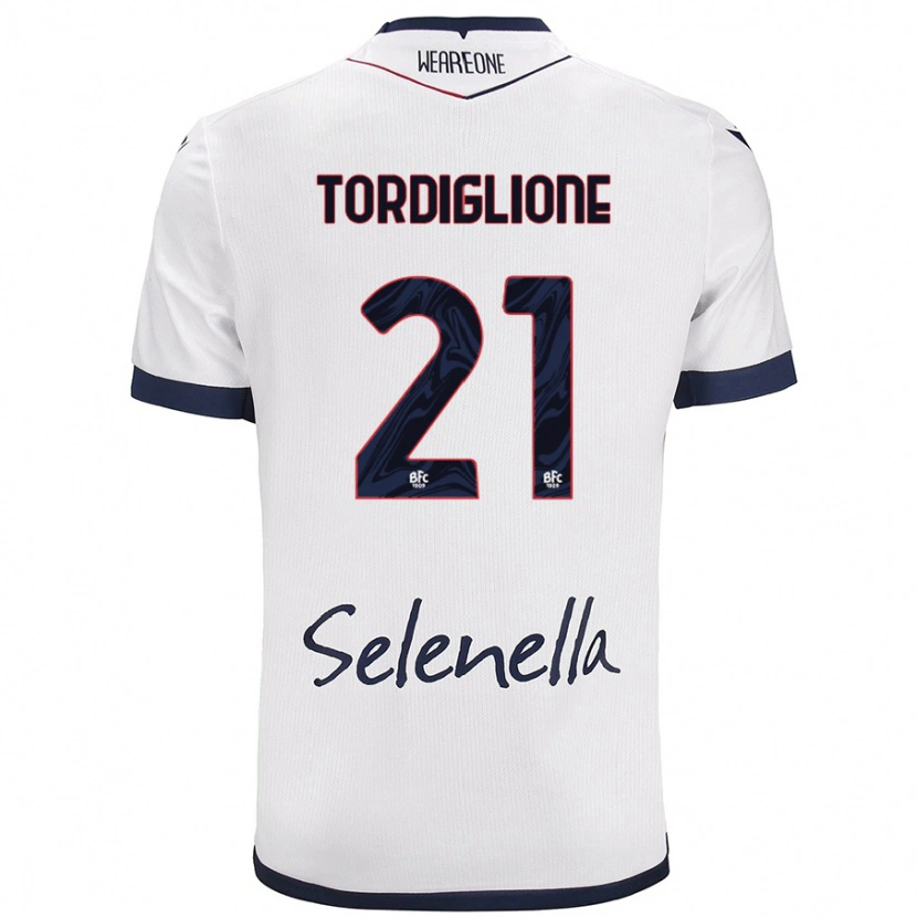 Danxen Män Nicolò Tordiglione #21 Vit Kungsblå Bortatröja Matchtröjor 2024/25 Tröjor T-Tröja