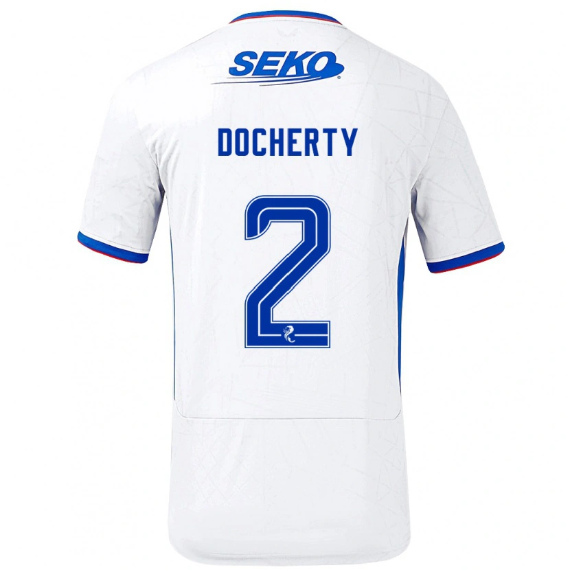 Danxen Män Nicola Docherty #2 Vit Blå Bortatröja Matchtröjor 2024/25 Tröjor T-Tröja