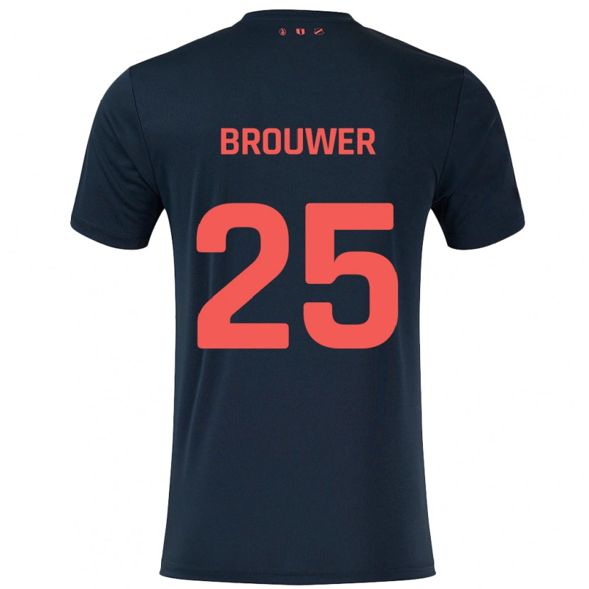Danxen Män Michael Brouwer #25 Svart Röd Bortatröja Matchtröjor 2024/25 Tröjor T-Tröja