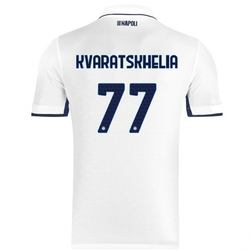Danxen Män Khvicha Kvaratskhelia #77 Vit Kungsblå Bortatröja Matchtröjor 2024/25 Tröjor T-Tröja
