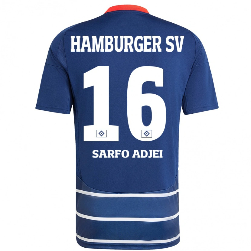 Danxen Män Maximilian Sarfo-Adjei #16 Mörkblå Bortatröja Matchtröjor 2024/25 Tröjor T-Tröja
