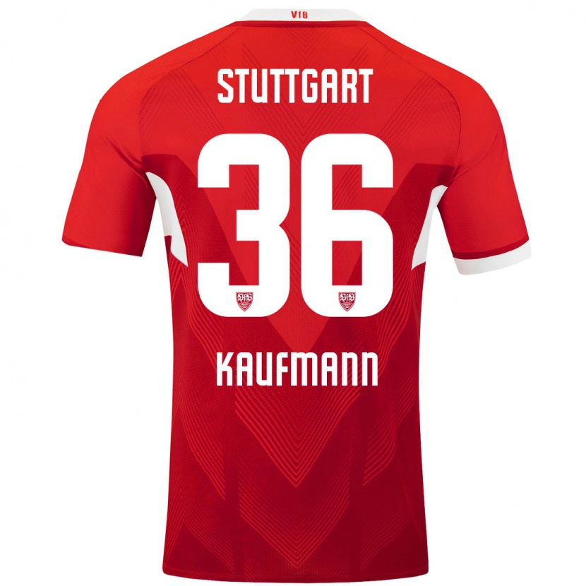 Danxen Män Tino Kaufmann #36 Röd Vit Bortatröja Matchtröjor 2024/25 Tröjor T-Tröja