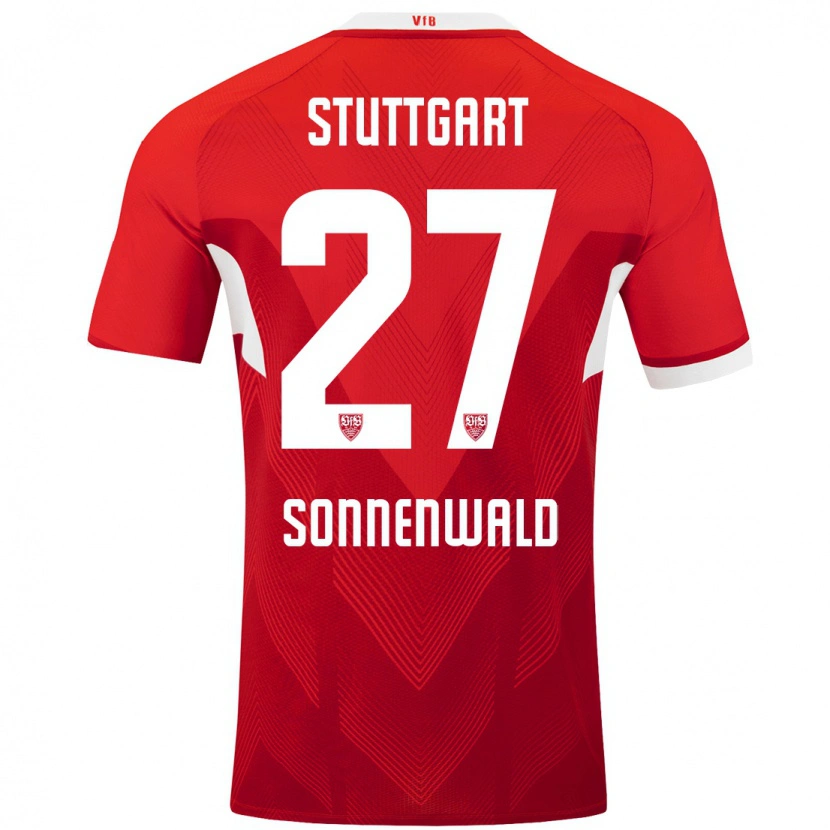 Danxen Män Lukas Sonnenwald #27 Röd Vit Bortatröja Matchtröjor 2024/25 Tröjor T-Tröja