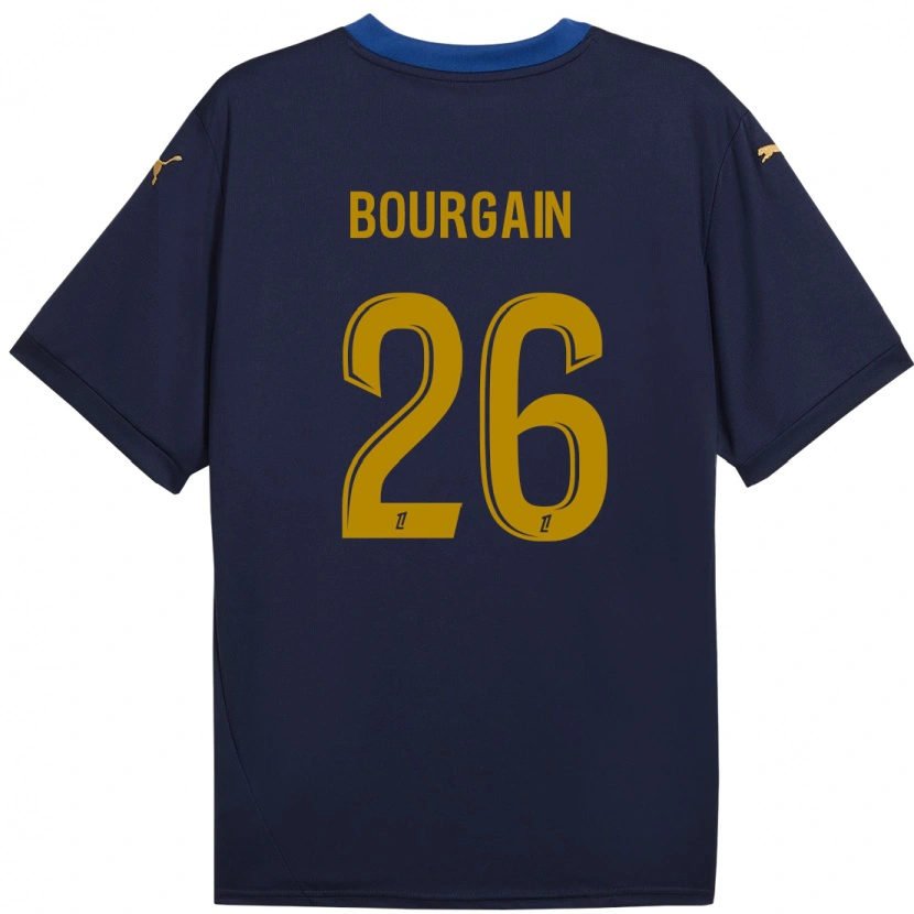 Danxen Män Léa Bourgain #26 Marinblå Guld Bortatröja Matchtröjor 2024/25 Tröjor T-Tröja