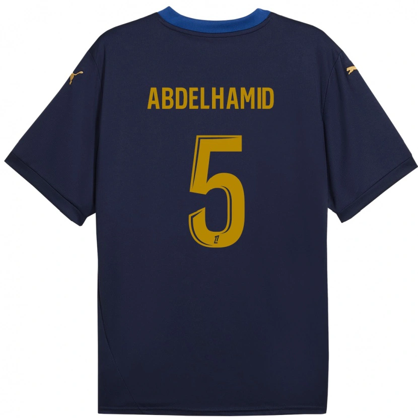 Danxen Män Yunis Abdelhamid #5 Marinblå Guld Bortatröja Matchtröjor 2024/25 Tröjor T-Tröja