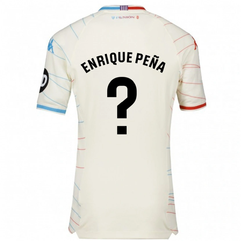 Danxen Män Enrique Peña #0 Vit Röd Blå Bortatröja Matchtröjor 2024/25 Tröjor T-Tröja