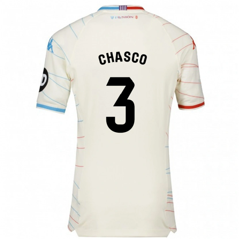 Danxen Män Raúl Chasco #3 Vit Röd Blå Bortatröja Matchtröjor 2024/25 Tröjor T-Tröja
