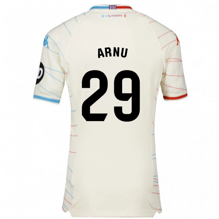 Danxen Män Adrián Arnu #29 Vit Röd Blå Bortatröja Matchtröjor 2024/25 Tröjor T-Tröja