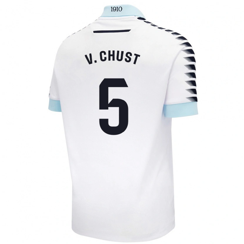 Danxen Män Víctor Chust #5 Vit Blå Bortatröja Matchtröjor 2024/25 Tröjor T-Tröja