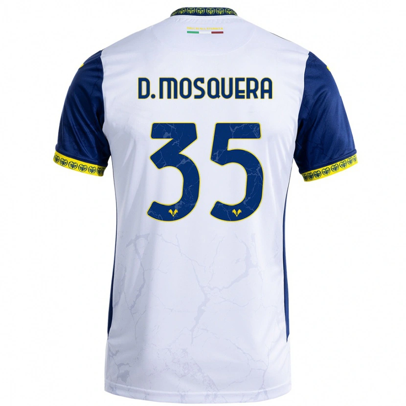 Danxen Män Daniel Mosquera #35 Vit Blå Bortatröja Matchtröjor 2024/25 Tröjor T-Tröja