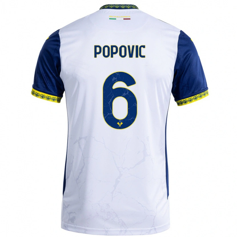 Danxen Män Andrej Popovic #6 Vit Blå Bortatröja Matchtröjor 2024/25 Tröjor T-Tröja