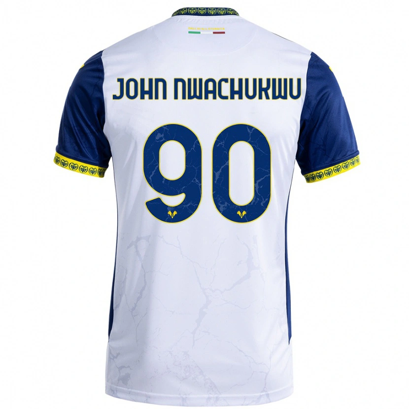 Danxen Män Samuel John Nwachukwu #90 Vit Blå Bortatröja Matchtröjor 2024/25 Tröjor T-Tröja