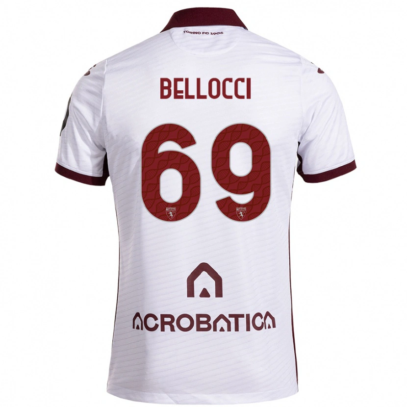 Danxen Män Andrea Bellocci #69 Vit Rödbrun Bortatröja Matchtröjor 2024/25 Tröjor T-Tröja