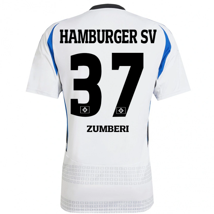 Danxen Kvinnor Valon Zumberi #37 Vit Blå Hemmatröja Matchtröjor 2024/25 Tröjor T-Tröja