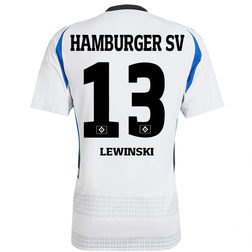 Danxen Kvinnor Fyn-Luca Lewinski #13 Vit Blå Hemmatröja Matchtröjor 2024/25 Tröjor T-Tröja