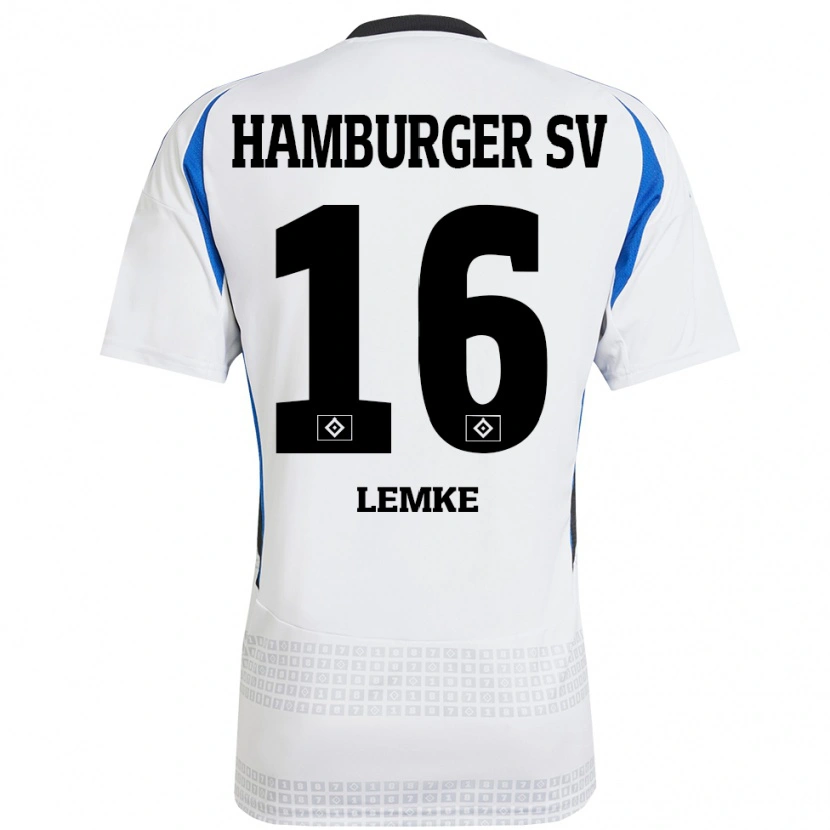Danxen Kvinnor Louis Lemke #16 Vit Blå Hemmatröja Matchtröjor 2024/25 Tröjor T-Tröja