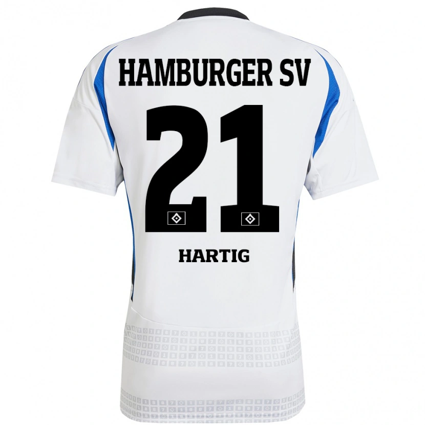 Danxen Kvinnor Jonas-Finn Hartig #21 Vit Blå Hemmatröja Matchtröjor 2024/25 Tröjor T-Tröja