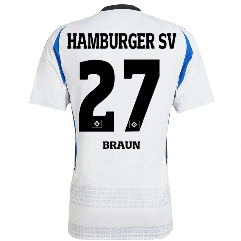 Danxen Kvinnor Elias Braun #27 Vit Blå Hemmatröja Matchtröjor 2024/25 Tröjor T-Tröja