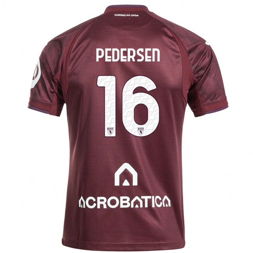 Danxen Kvinnor Marcus Pedersen #16 Rödbrun Vit Hemmatröja Matchtröjor 2024/25 Tröjor T-Tröja