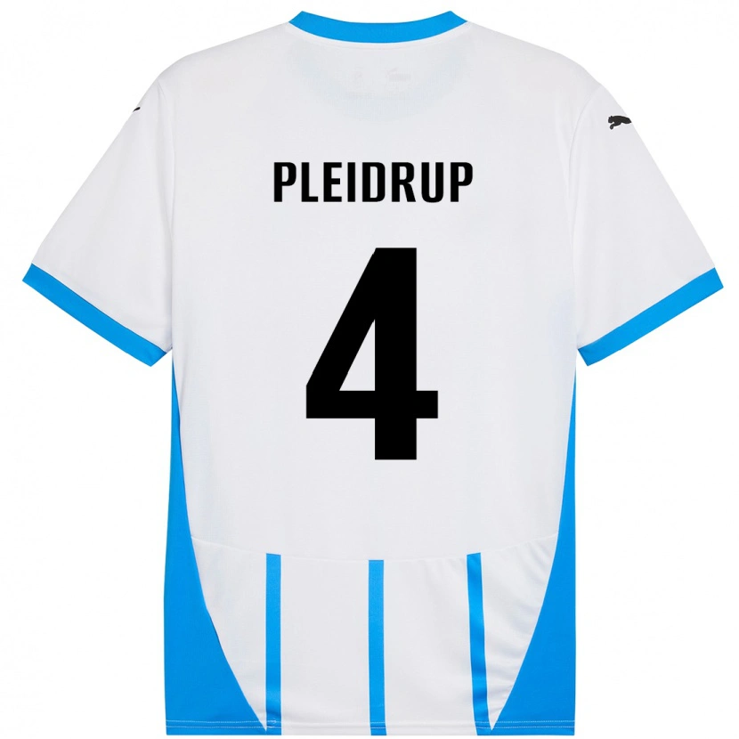 Danxen Kvinnor Caroline Pleidrup #4 Vit Blå Bortatröja Matchtröjor 2024/25 Tröjor T-Tröja